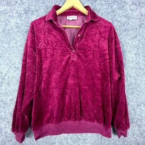 Vintage Pierre Lamonte Polo Sweater Womens Large Burgundy Velour Grape Embossed